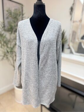 Heart Hips Light Gray Open-Front Knit Cardigan